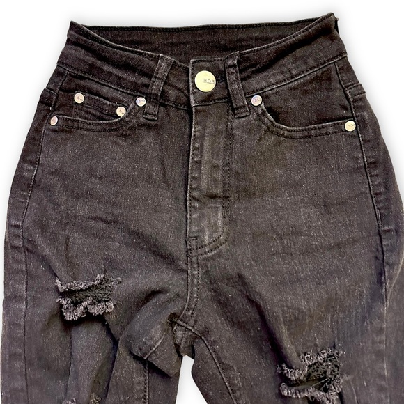BOB Jeans - Black High Waist Distressed Skinny Stretch Jeans - Size 0 - Picture 7 of 9